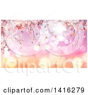 Poster, Art Print Of Background Of 3d Pink Cherry Blossoms On Gradient Flares