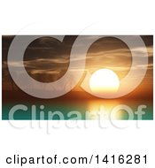 Clipart Of A 3d Island With Palm Trees At Sunset Royalty Free Illustration