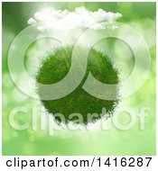 Poster, Art Print Of 3d Grassy Planet With Sunshine And Clouds On Flares