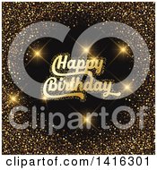 Clipart Of A Gold Glitter Frame With Happy Birthday Text And Flares On Black Royalty Free Vector Illustration