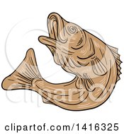 Clipart Of A Sketched Brown Jumping Rockfish Royalty Free Vector Illustration