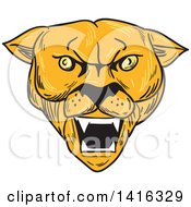 Poster, Art Print Of Sketched Angry Cougar Puma Mountain Lion Head