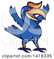 Clipart Of A Retro Cartoon Victorious Hornbill Or Bucerotidae Bird Mascot Cheering Royalty Free Vector Illustration