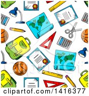 Poster, Art Print Of Seamless Background Pattern Of School Items
