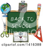 Clipart Of A Back To School Chalkboard And Supplies Royalty Free Vector Illustration