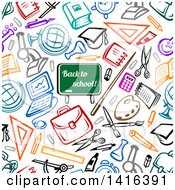 Clipart Of A Seamless Background Pattern Of School Items Royalty Free Vector Illustration