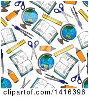 Clipart Of A Seamless Background Pattern Of School Items Royalty Free Vector Illustration