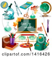 Clipart Of A Back To School Chalkboard And Supplies Royalty Free Vector Illustration by Vector Tradition SM