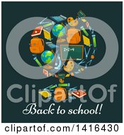 Clipart Of A Desk Globe Made Of School Supplies With Text Royalty Free Vector Illustration by Vector Tradition SM