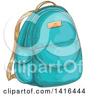 Clipart Of A Sketched Backpack Royalty Free Vector Illustration
