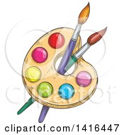 Poster, Art Print Of Sketched Artist Paint Palette And Brushes