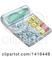 Clipart Of A Sketched Calculator Royalty Free Vector Illustration