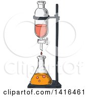 Clipart Of A Sketched Dripper And Science Flask Royalty Free Vector Illustration