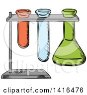 Poster, Art Print Of Sketched Test Tube And Flask Stand