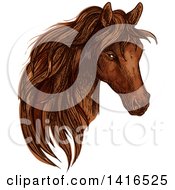 Poster, Art Print Of Brown Sketched Horse Head