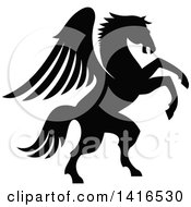 Black And White Silhouetted Rampant Winged Horse Pegasus