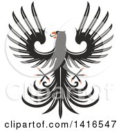 Clipart Of A Black White And Orange Heraldic Eagle Royalty Free Vector Illustration