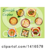 Clipart Of A Table With Spanish Cuisine And Text Royalty Free Vector Illustration