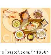 Clipart Of A Table With Chinese Cuisine And Text Royalty Free Vector Illustration