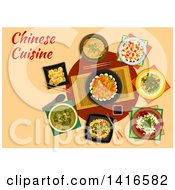 Clipart Of A Table With Chinese Cuisine And Text Royalty Free Vector Illustration