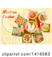 Clipart Of A Table With Mexican Cuisine And Text Royalty Free Vector Illustration