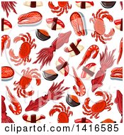 Poster, Art Print Of Seamless Background Pattern Of Seafood