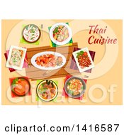 Clipart Of A Table With Thai Cuisine And Text Royalty Free Vector Illustration