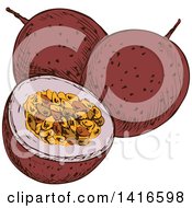 Clipart Of A Sketched Passion Fruit Royalty Free Vector Illustration by Vector Tradition SM