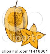 Clipart Of A Sketched Star Fruit Royalty Free Vector Illustration