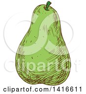Clipart Of A Sketched Pear Royalty Free Vector Illustration
