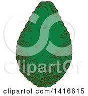 Clipart Of A Sketched Avocado Royalty Free Vector Illustration