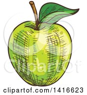 Clipart Of A Sketched Green Apple Royalty Free Vector Illustration