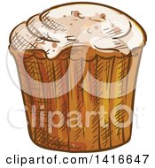 Clipart Of A Sketched Muffin Royalty Free Vector Illustration