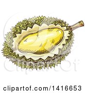 Clipart Of A Sketched Durian Fruit Royalty Free Vector Illustration