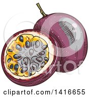 Clipart Of A Sketched Passion Fruit Royalty Free Vector Illustration