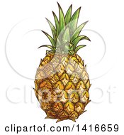 Clipart Of A Sketched Pineapple Royalty Free Vector Illustration