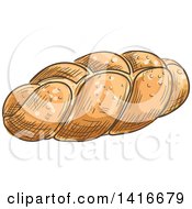 Clipart Of A Sketched Loaf Of Challah Bread Royalty Free Vector Illustration