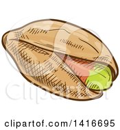 Clipart Of A Sketched Pistachio Royalty Free Vector Illustration