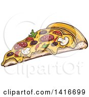 Clipart Of A Sketched Slice Of Pizza Royalty Free Vector Illustration