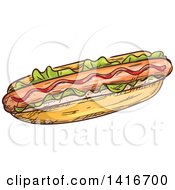 Clipart Of A Sketched Hot Dog Royalty Free Vector Illustration