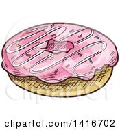 Clipart Of A Sketched Donut Royalty Free Vector Illustration