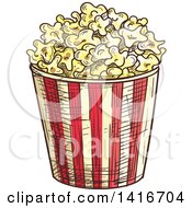 Clipart Of A Sketched Bucket Of Popcorn Royalty Free Vector Illustration