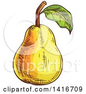 Clipart Of A Sketched Pear Royalty Free Vector Illustration
