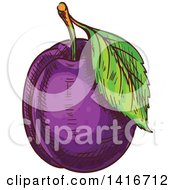 Clipart Of A Sketched Plum Royalty Free Vector Illustration