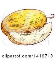 Clipart Of A Sketched Melon Royalty Free Vector Illustration