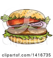 Clipart Of A Sketched Hamburger Royalty Free Vector Illustration