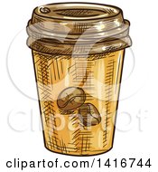 Clipart Of A Sketched To Go Coffee Royalty Free Vector Illustration