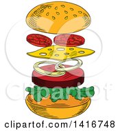 Clipart Of A Sketched Cheeseburger Royalty Free Vector Illustration