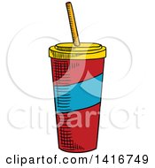 Clipart Of A Sketched Fountain Soda Royalty Free Vector Illustration