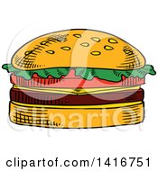Clipart Of A Sketched Cheeseburger Royalty Free Vector Illustration